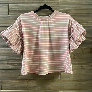 J.O.A. Just One Answer Mauve White Striped Puff Sleeve Crop Top Women's Size XS